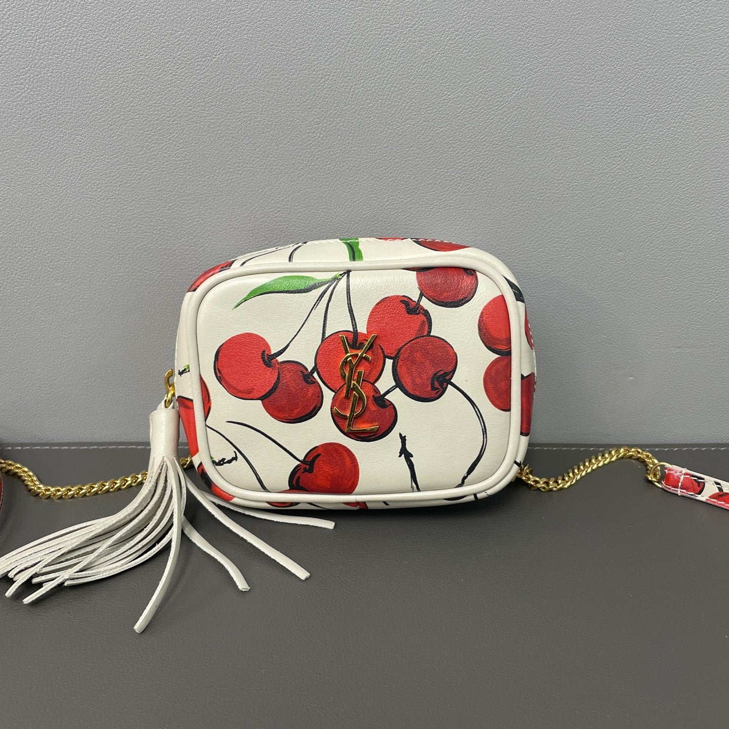 Saint Laurent Baby Lou Cherry Print Leather Micro Crossbody Bag LDZ0009