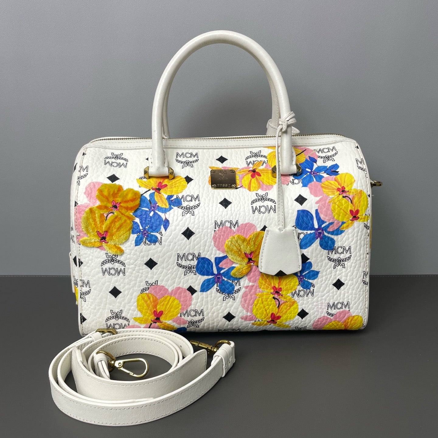 MCM Essential Floral Print Boston Handbag (White) LDZ0029