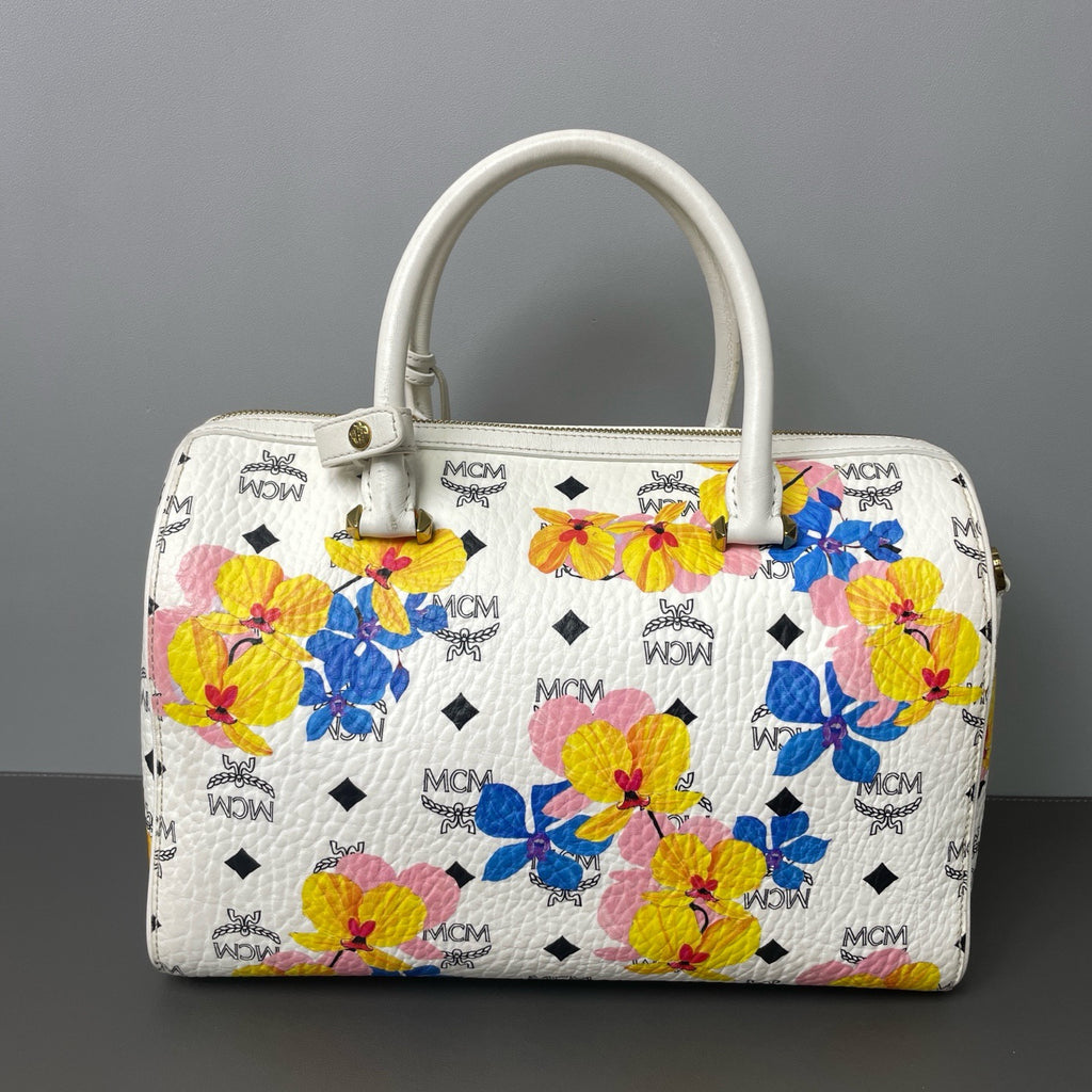 MCM Essential Floral Print Boston Handbag (White) LDZ0029