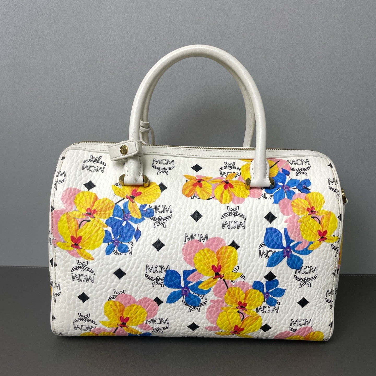 MCM Essential Floral Print Boston Handbag (White) LDZ0029
