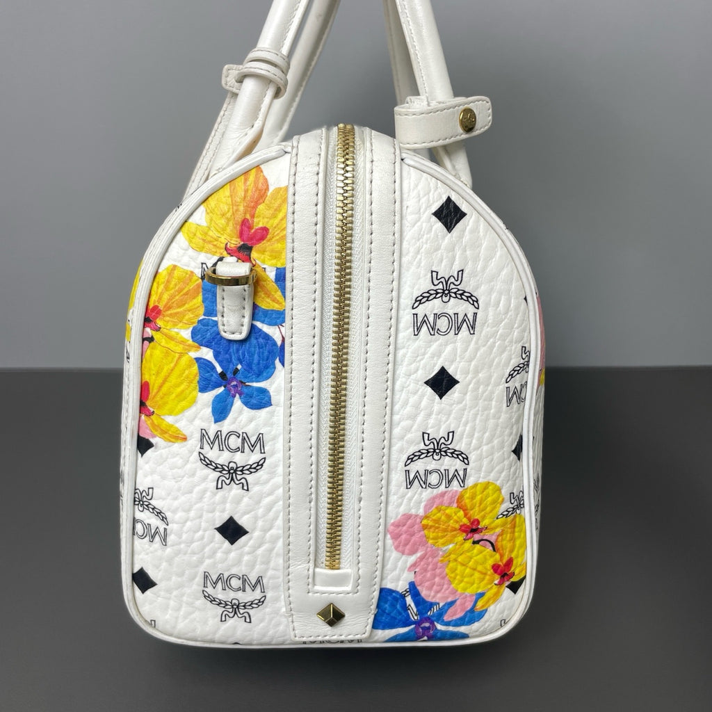 MCM Essential Floral Print Boston Handbag (White) LDZ0029
