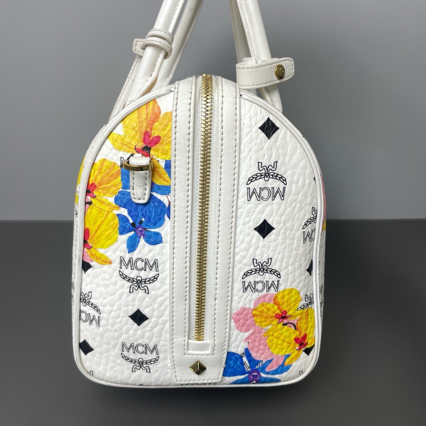 MCM Essential Floral Print Boston Handbag (White) LDZ0029
