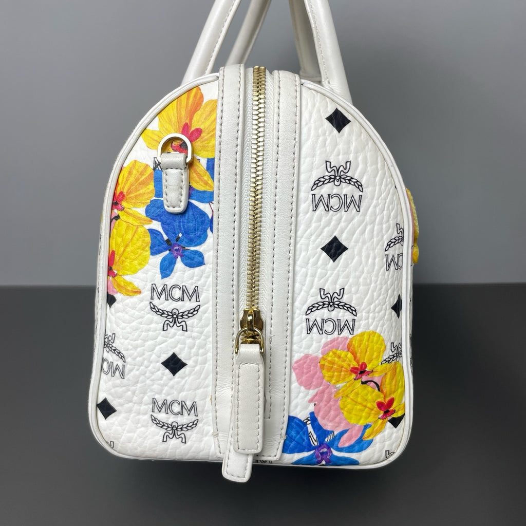 MCM Essential Floral Print Boston Handbag (White) LDZ0029