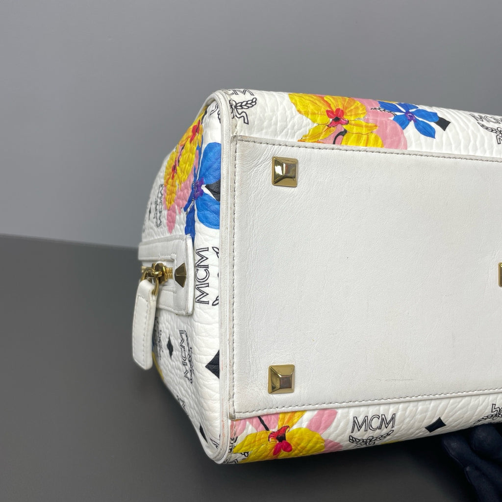 MCM Essential Floral Print Boston Handbag (White) LDZ0029