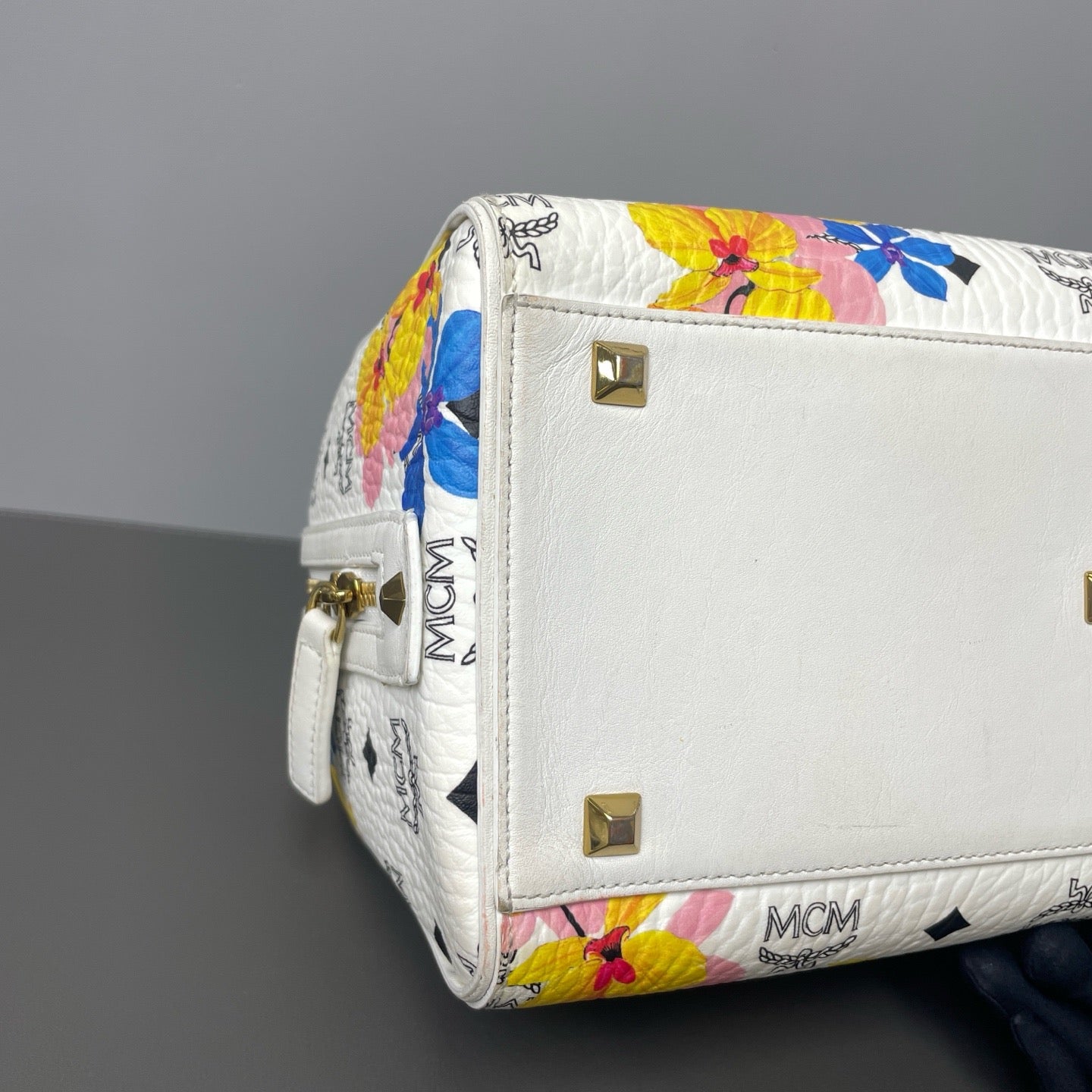 MCM Essential Floral Print Boston Handbag (White) LDZ0029