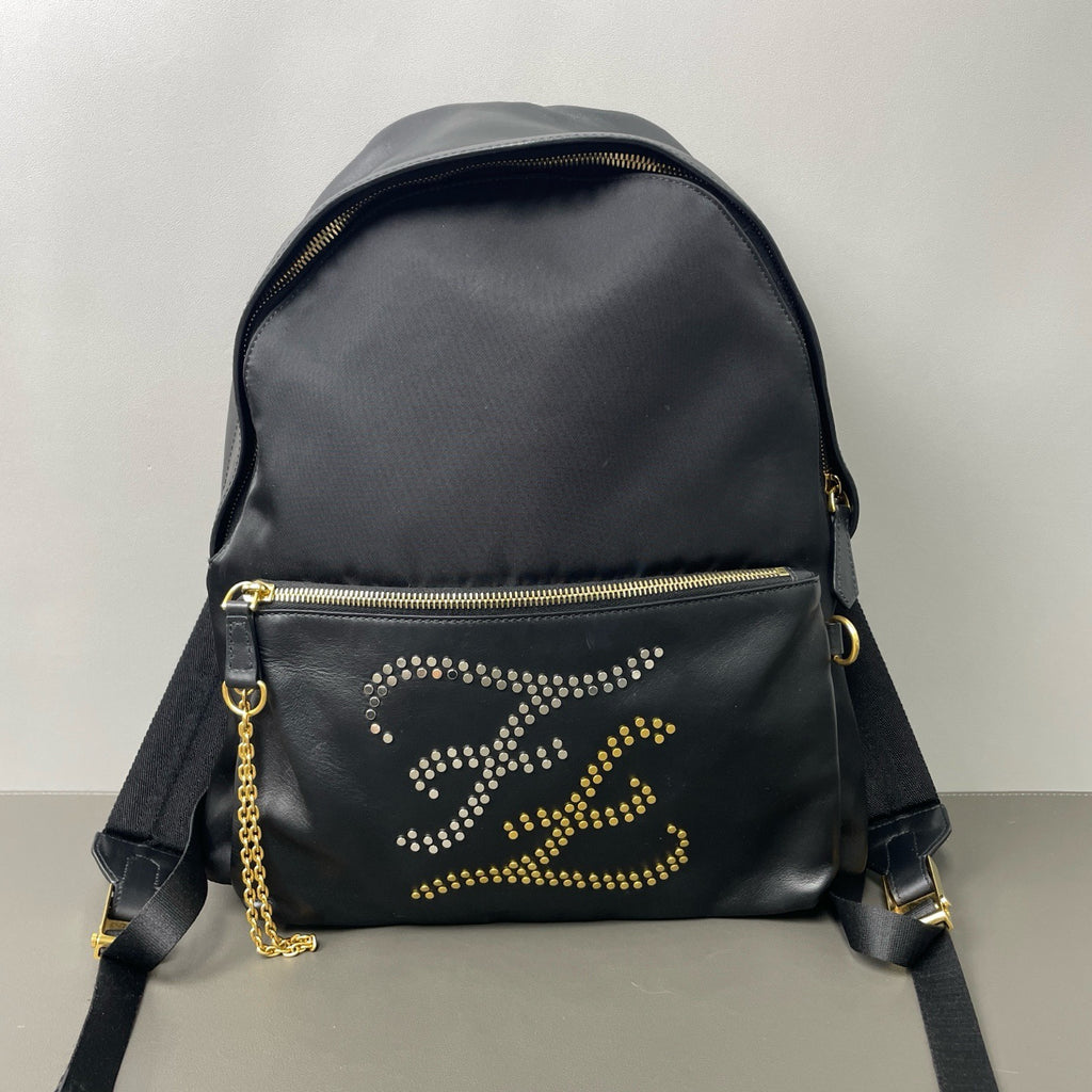 Fendi FF Logo Studded Nylon & Leather Backpack  LDZ0031