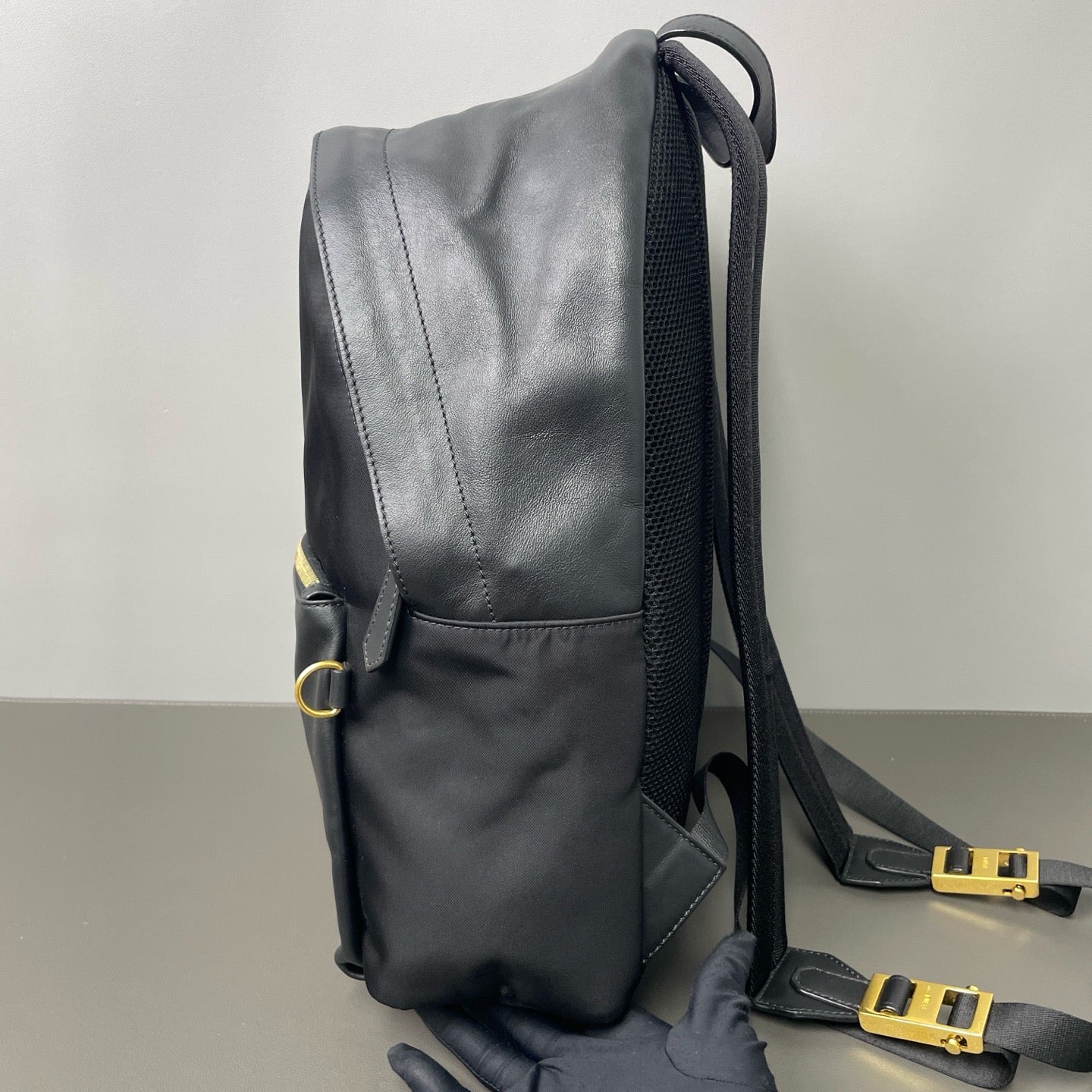 Fendi FF Logo Studded Nylon & Leather Backpack  LDZ0031
