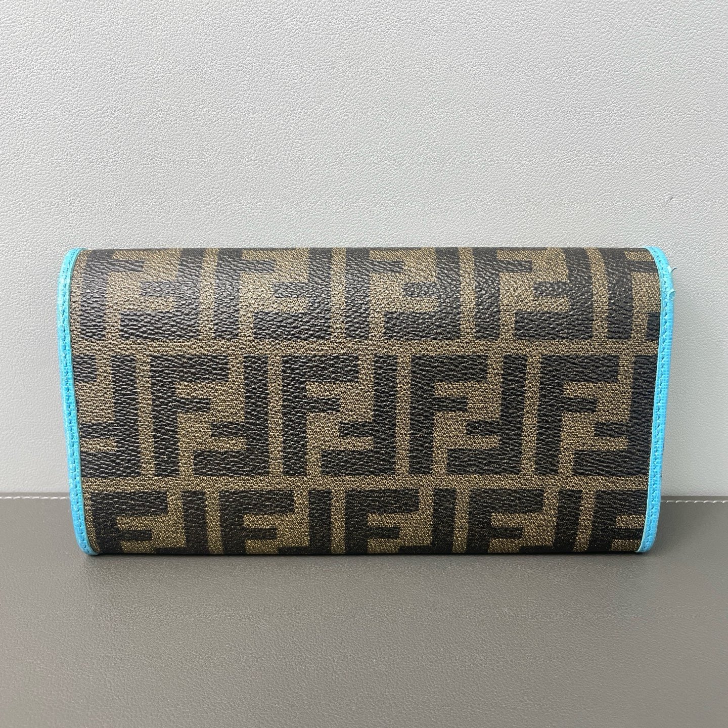 Fendi Zucca Continental Long Wallet  with Turquoise Trim LDZ0035