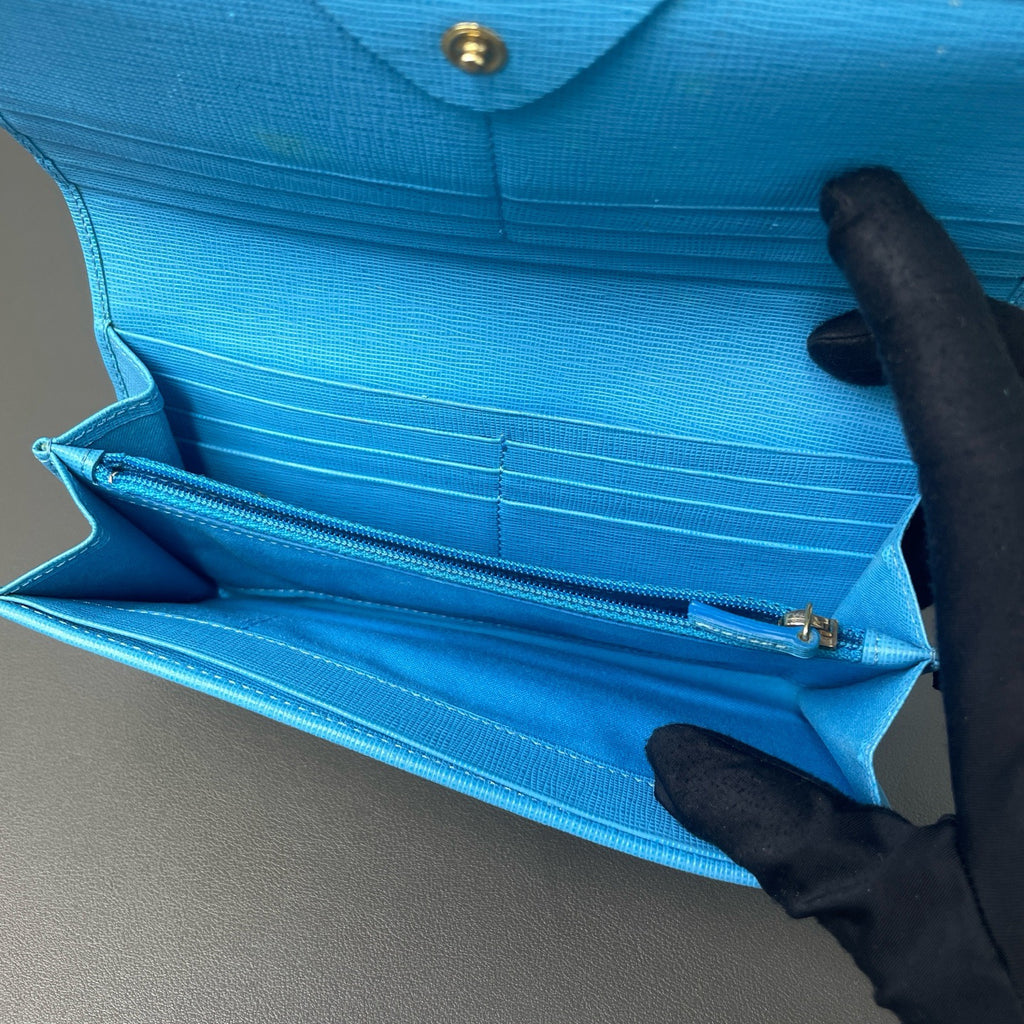 Fendi Zucca Continental Long Wallet  with Turquoise Trim LDZ0035