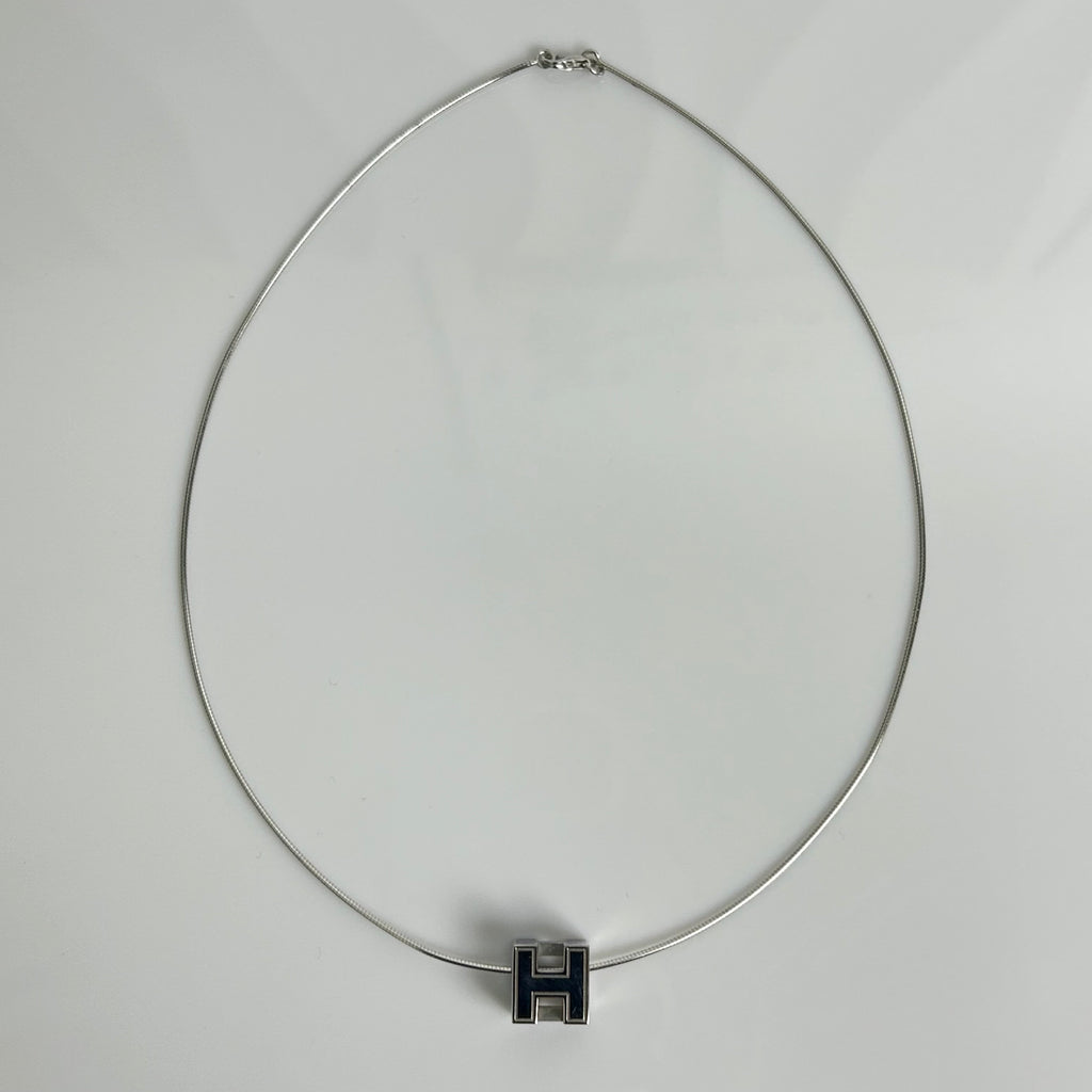 Hermès H Cube Pendant  Necklace (Purple Enamel with Silver Chain) LDZ0042