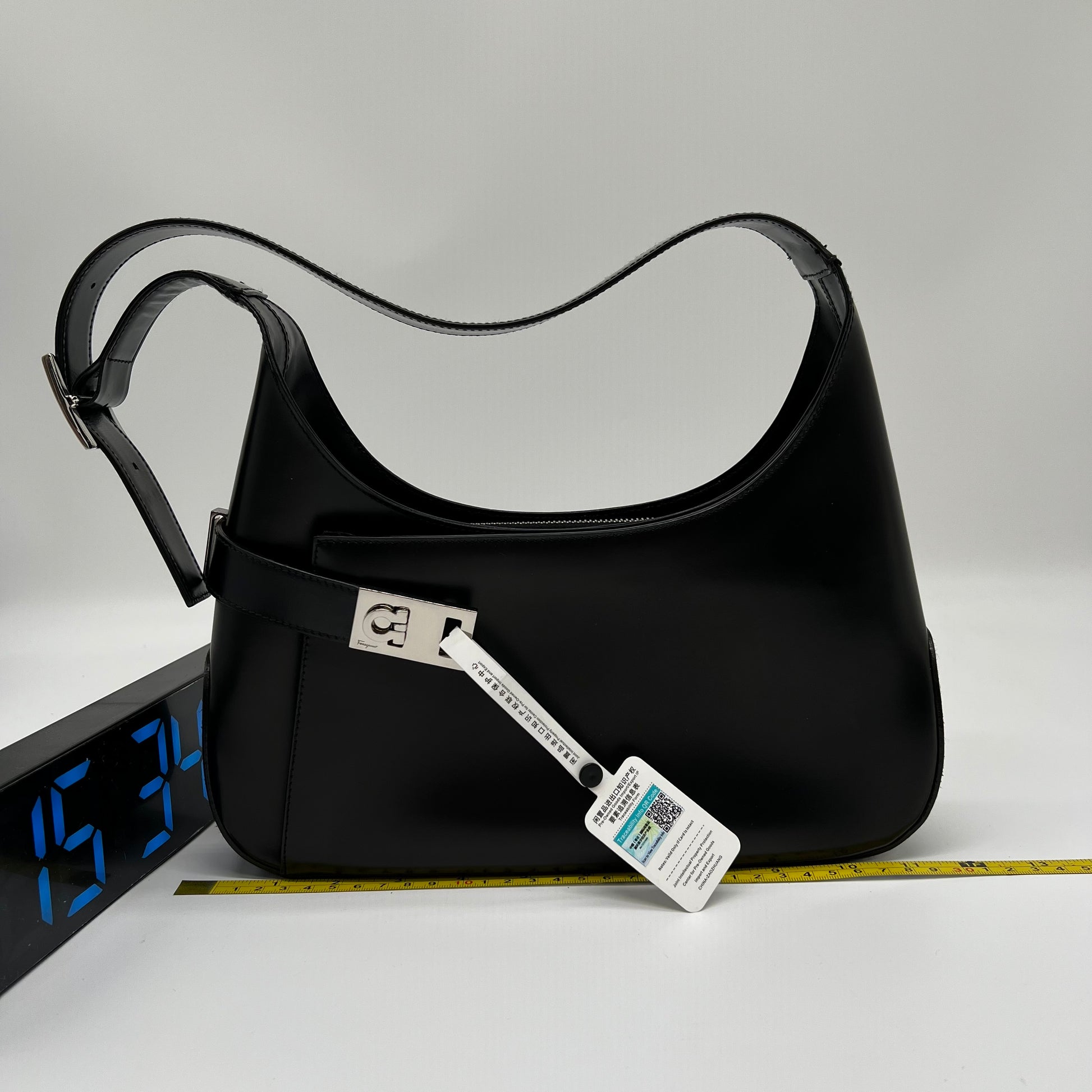 Brushed Calfskin Gancini Hobo Midnight