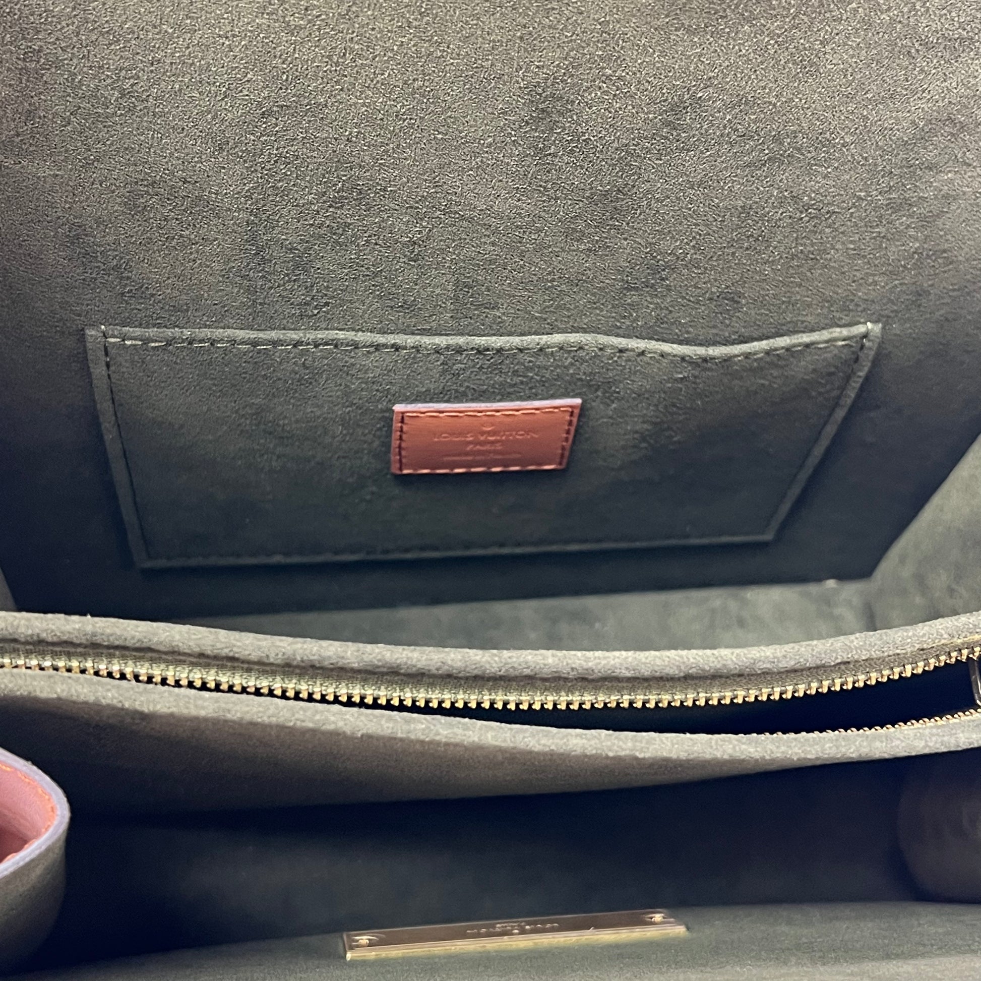 Louis Vuitton LV Garden Dauphine MM bag features a striking metallic blue monogram canvas with a floral print and natural leather trim