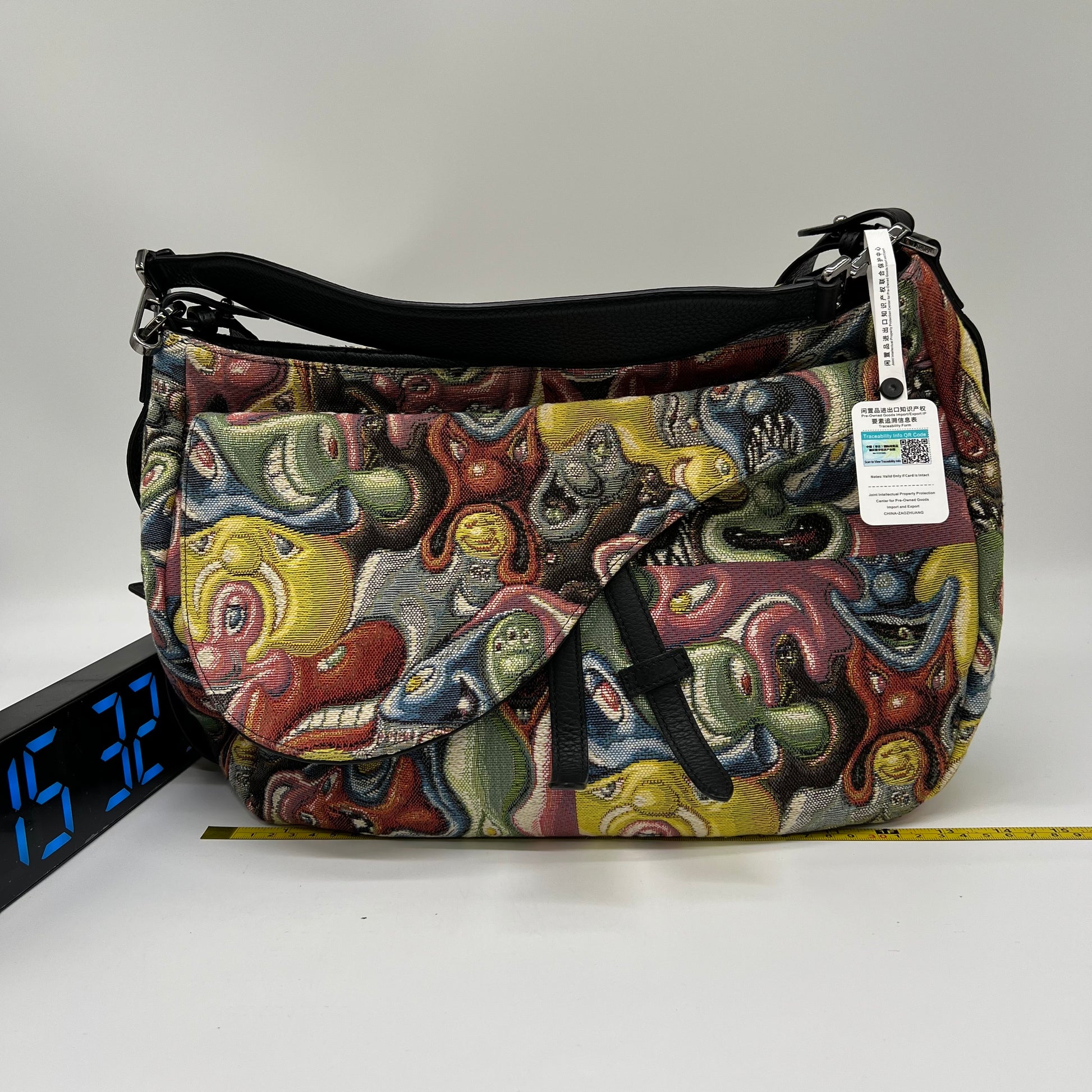 Christian Dior x Kenny Scharf Saddle Soft Bag in a multicolored jacquard canvas
