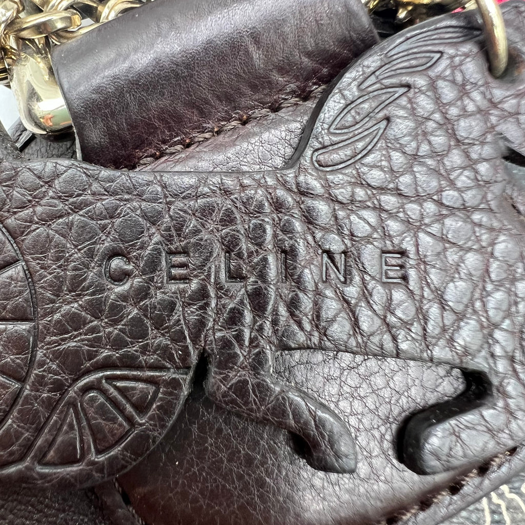 Celine Brown Leather New Pelham Large Shoulder Bag twins B22842