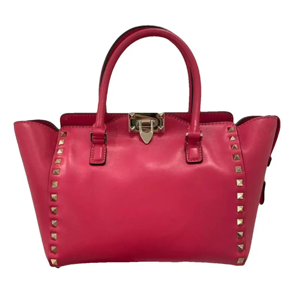 Pink Leather Rockstud Small Double Handle Tote Bag B22739