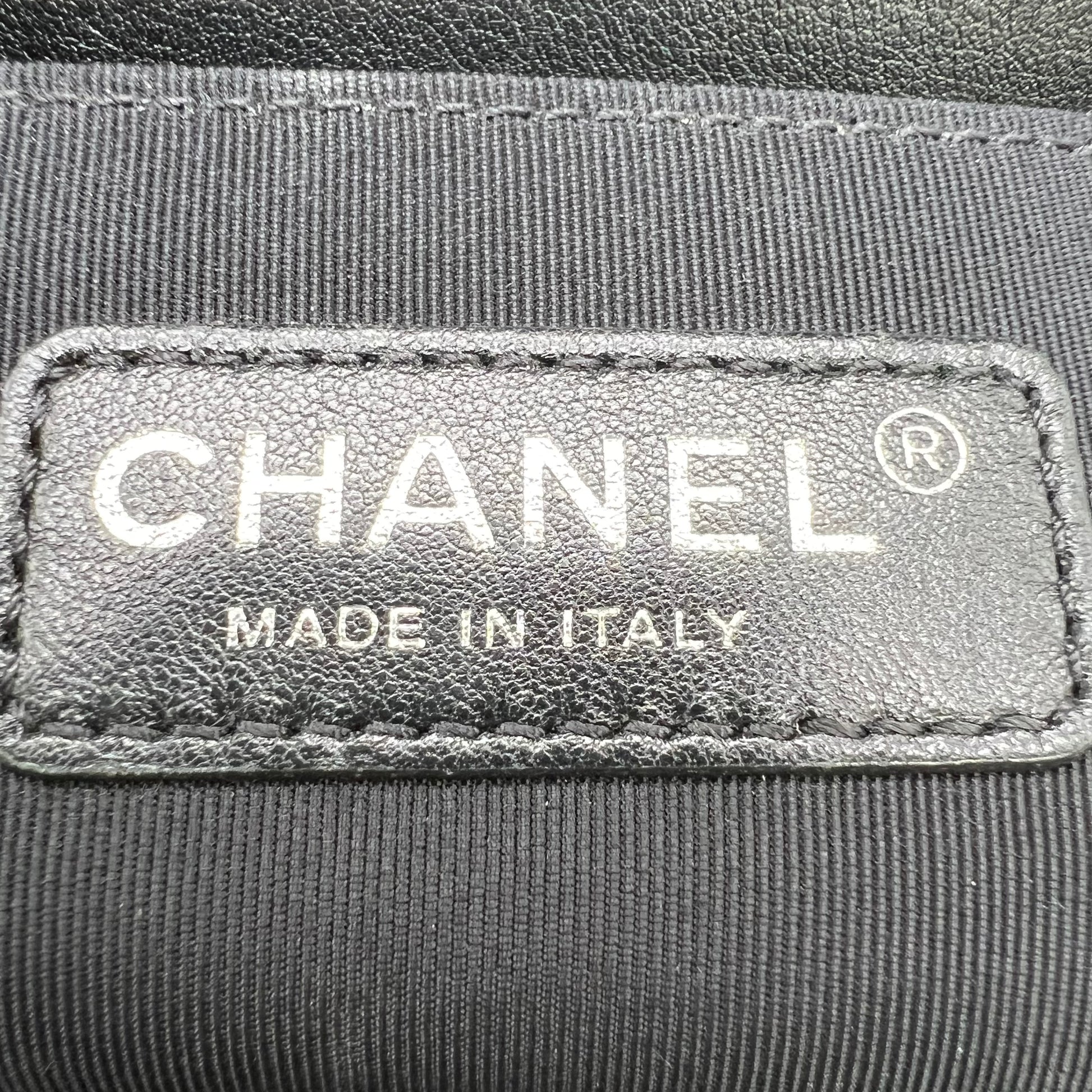 Chanel Boy Flap Bag Quilted Patent Old Medium Black B23003