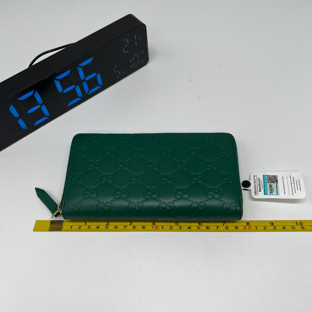 Green Guccissima Leather Zip Around Continental Wallet