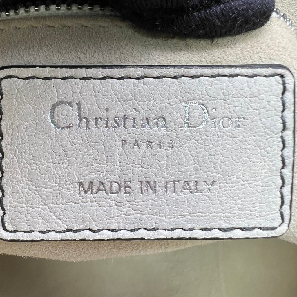 Christian Dior White Pebbled Leather Supple Large Lady Dior Bag twins B22921
