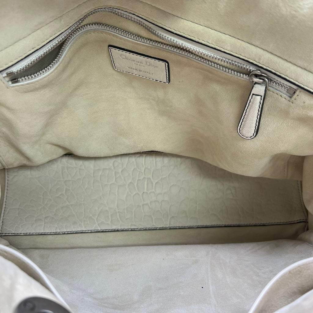Christian Dior White Pebbled Leather Supple Large Lady Dior Bag twins B22921