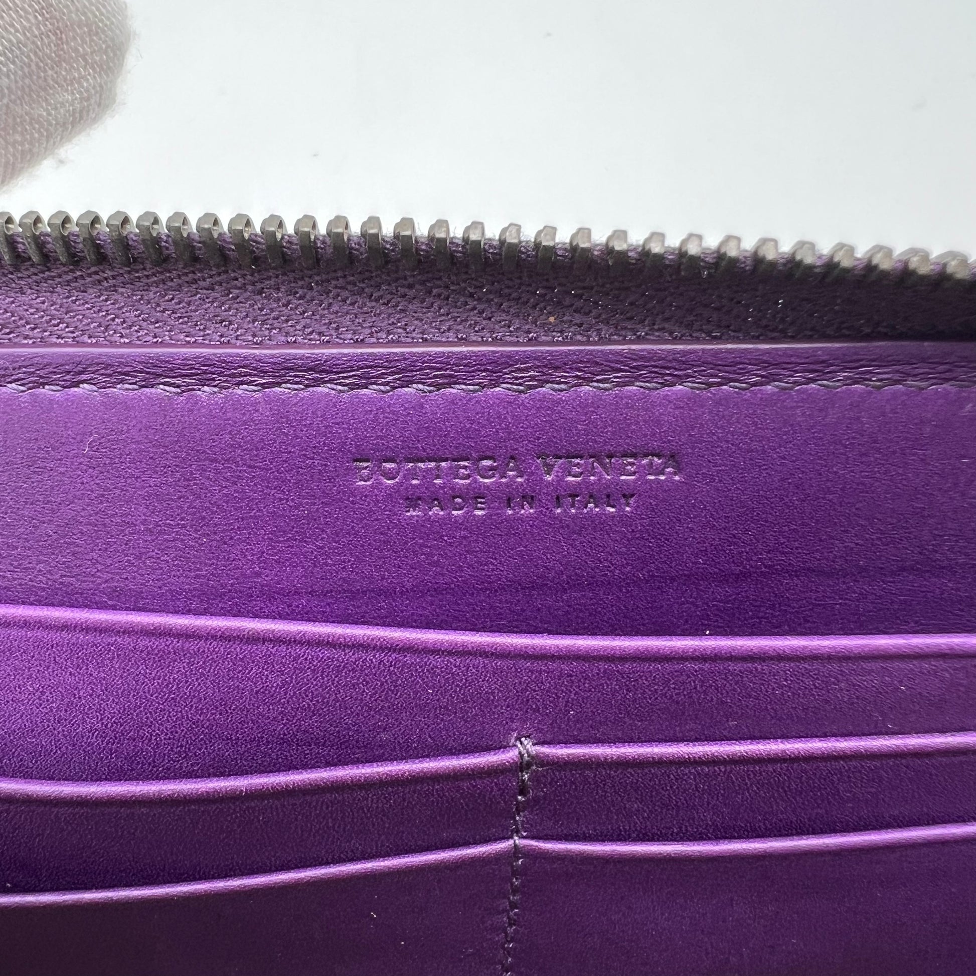 Nappa Intrecciato Zip Around Wallet Purple W22493