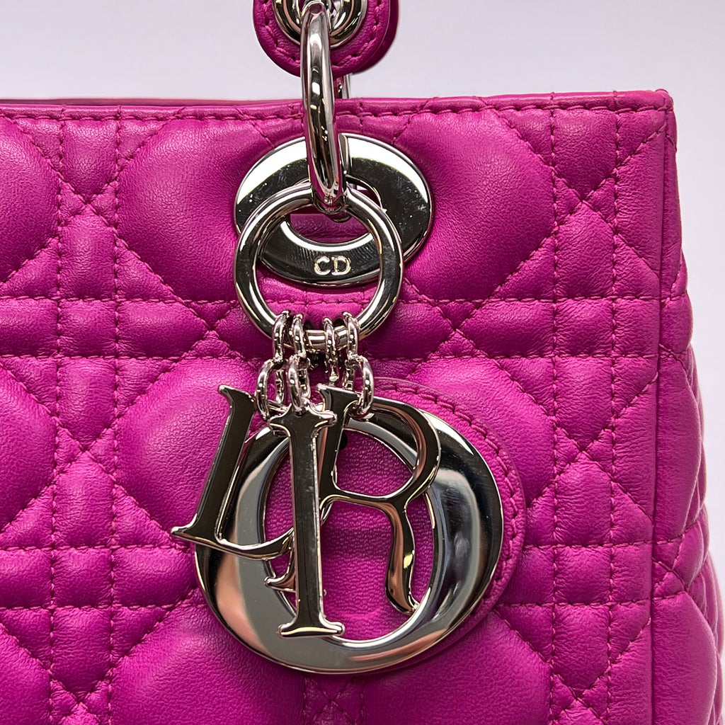 Christian Dior Lambskin Cannage Medium Lady Dior Bag in Fuchsia Pink B23216