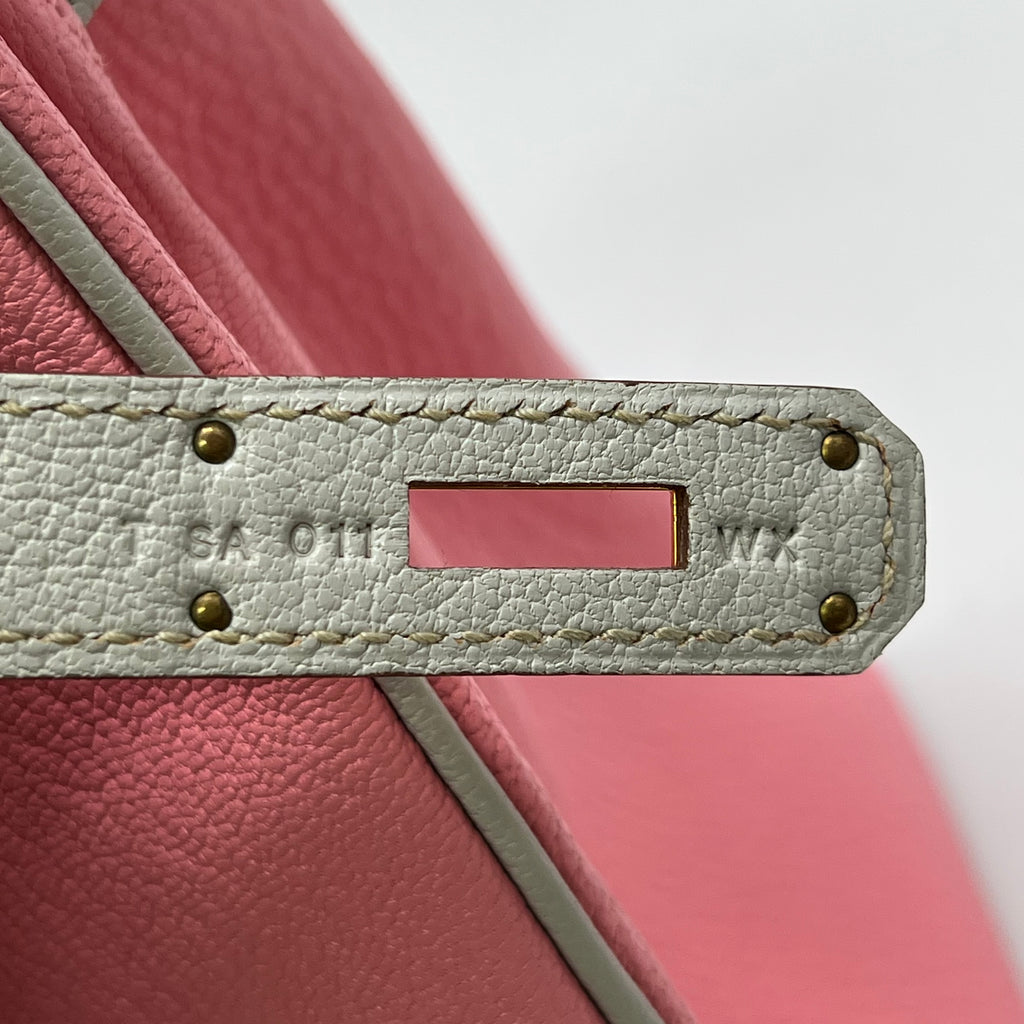 Rose Sakura and Gris Perle Chèvre Special Order HSS Birkin 30 Brushed Gold Hardware B23284
