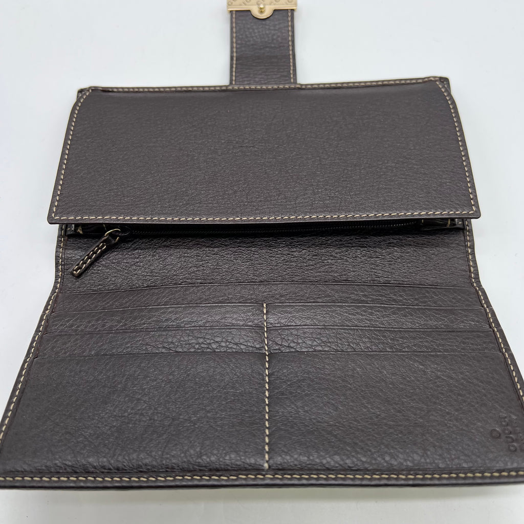 GG Plus Monogram Icon Bar Continental Flap Wallet Dark Brown W22548