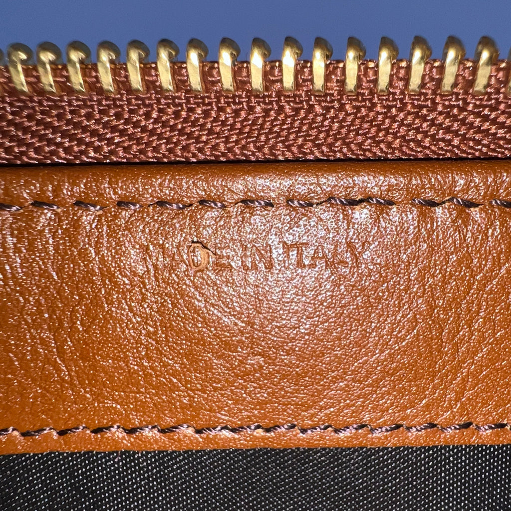 House Check Bridle Calfskin Ziggy Zip Around Wallet Dark Tan W22533