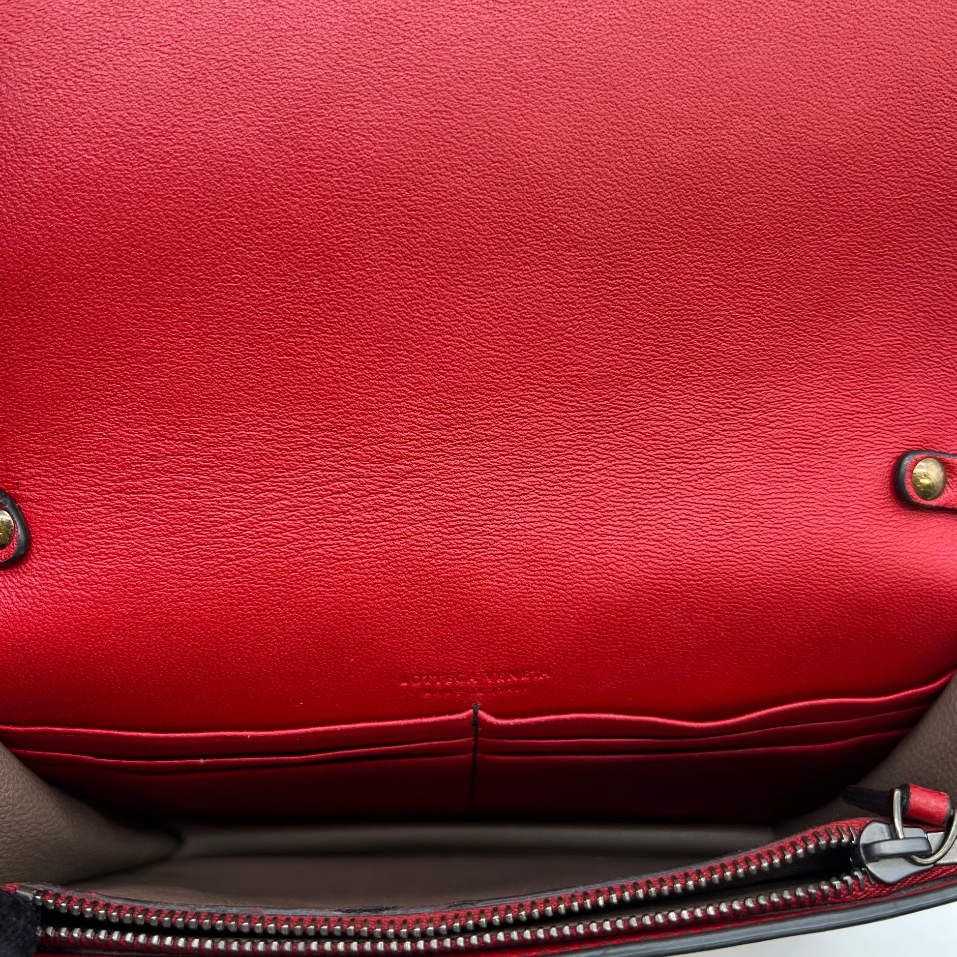 Red Studded Intrecciato Woven Nappa Leather Wallet-On-Chain Catena Crossbody Bag W22581