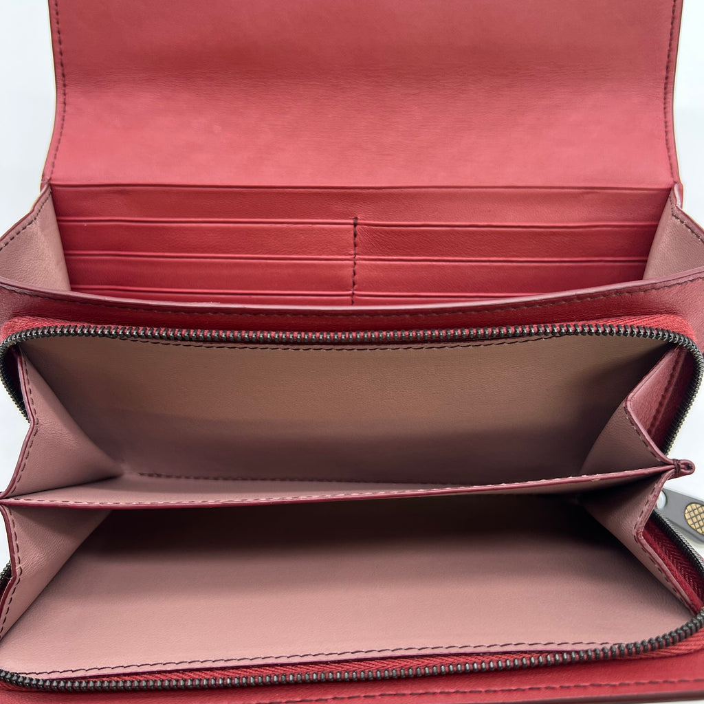 Red Intrecciato Leather Flap Continental Wallet W22723