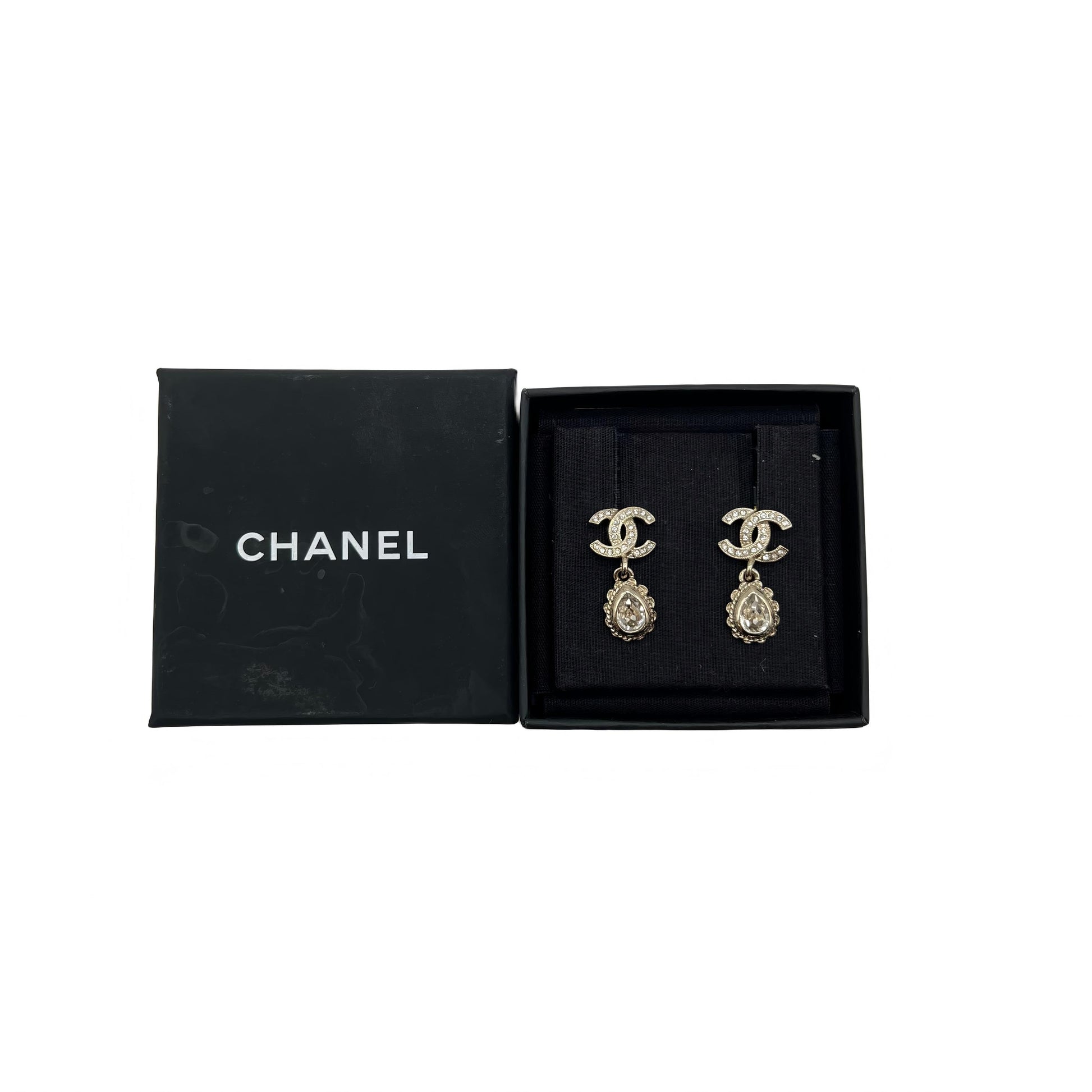 Chanel Crystal CC Teardrop Dangle Earrings Twins LDZ549