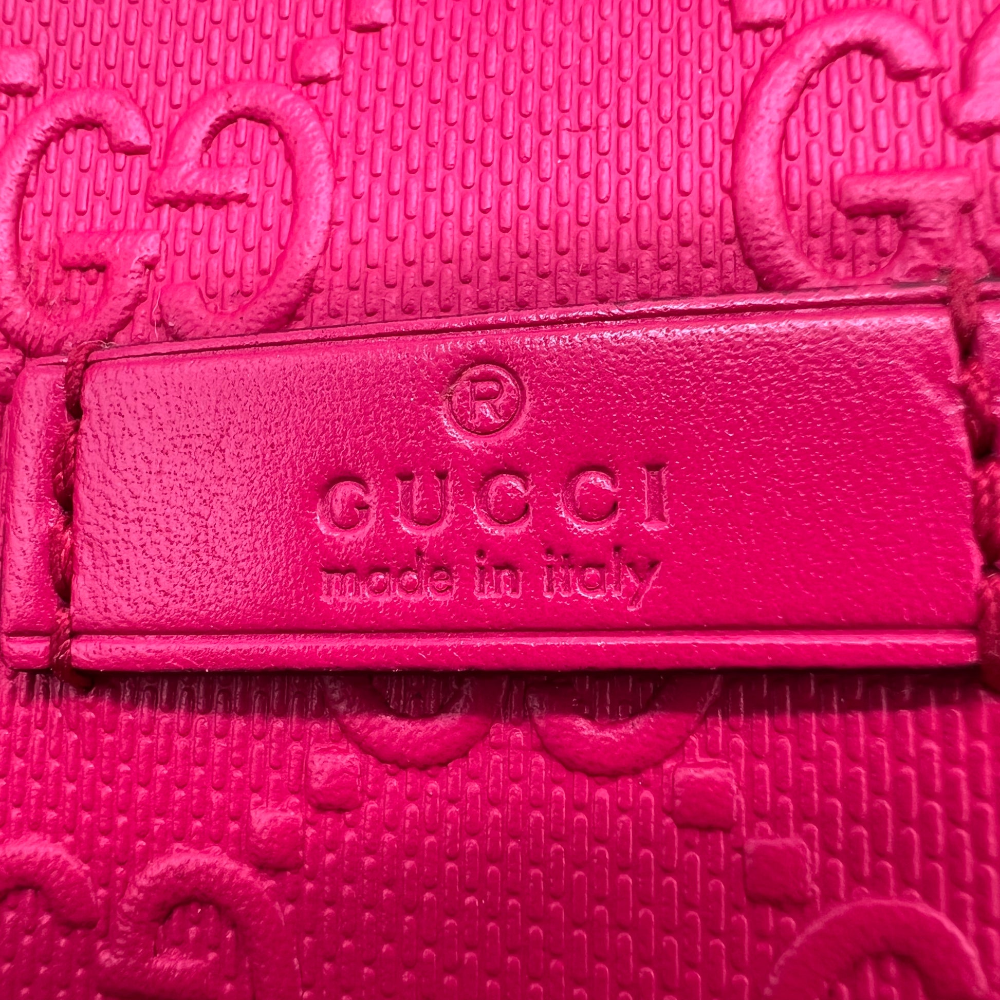 Gucci Hot Pink Diamante Textured Leather Hilary Medium Bucket Bag twins B23560