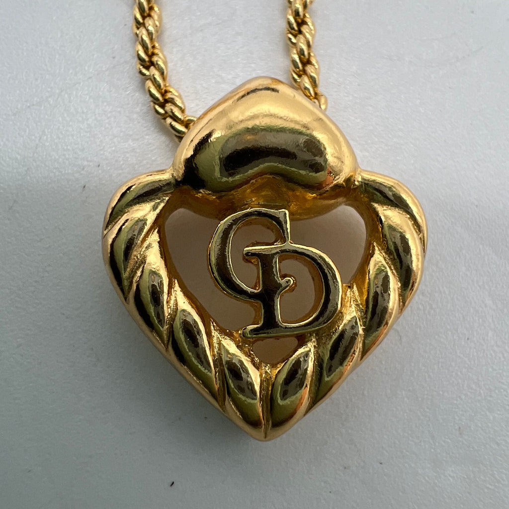 Vintage Christian Dior CD Logo Twisted Heart Pendant Necklace W22945