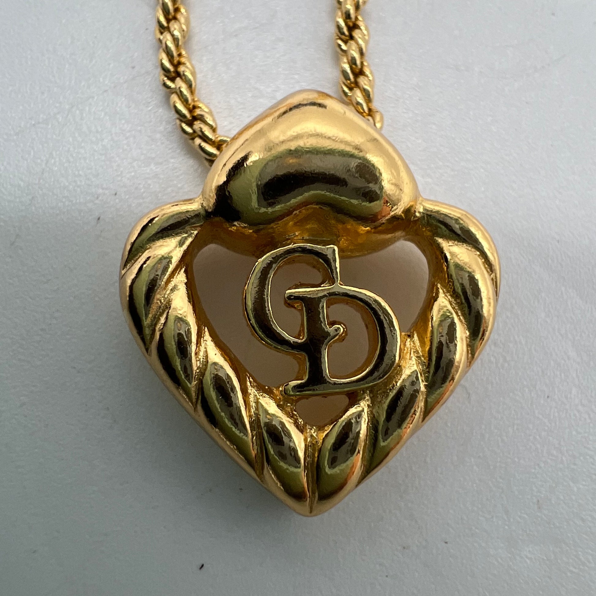 Vintage Christian Dior CD Logo Twisted Heart Pendant Necklace W22945