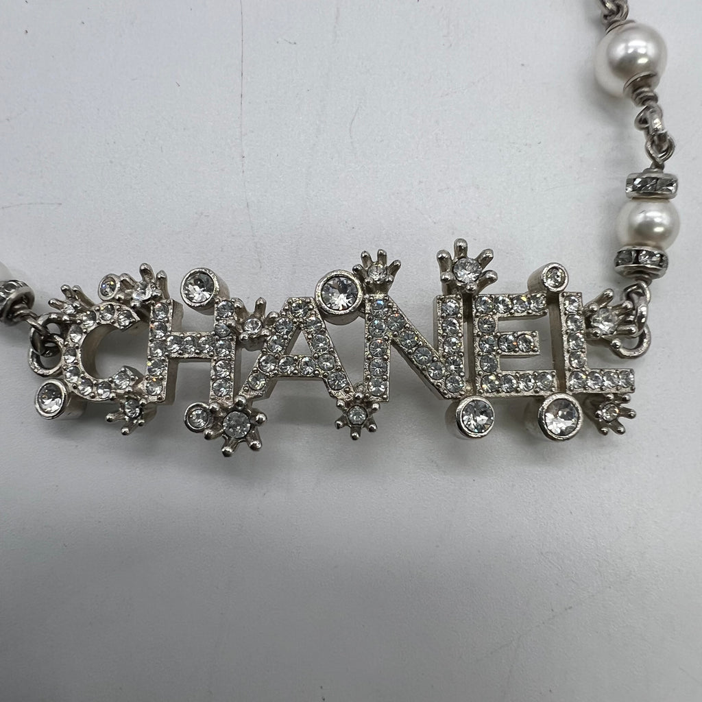 Coco Mark Metal Strass Costume Pearl Necklace Silver W22913