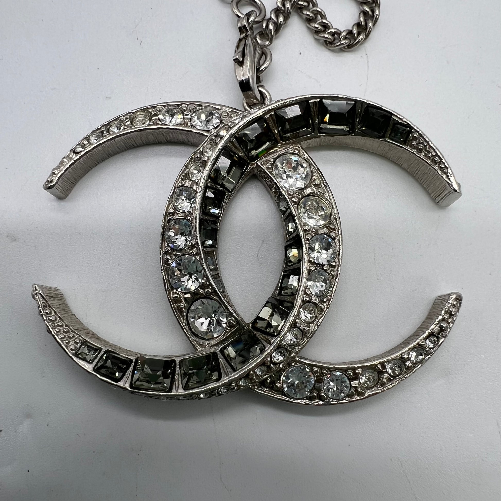 Chanel CC Long Necklace Silver Tone 15C W22948
