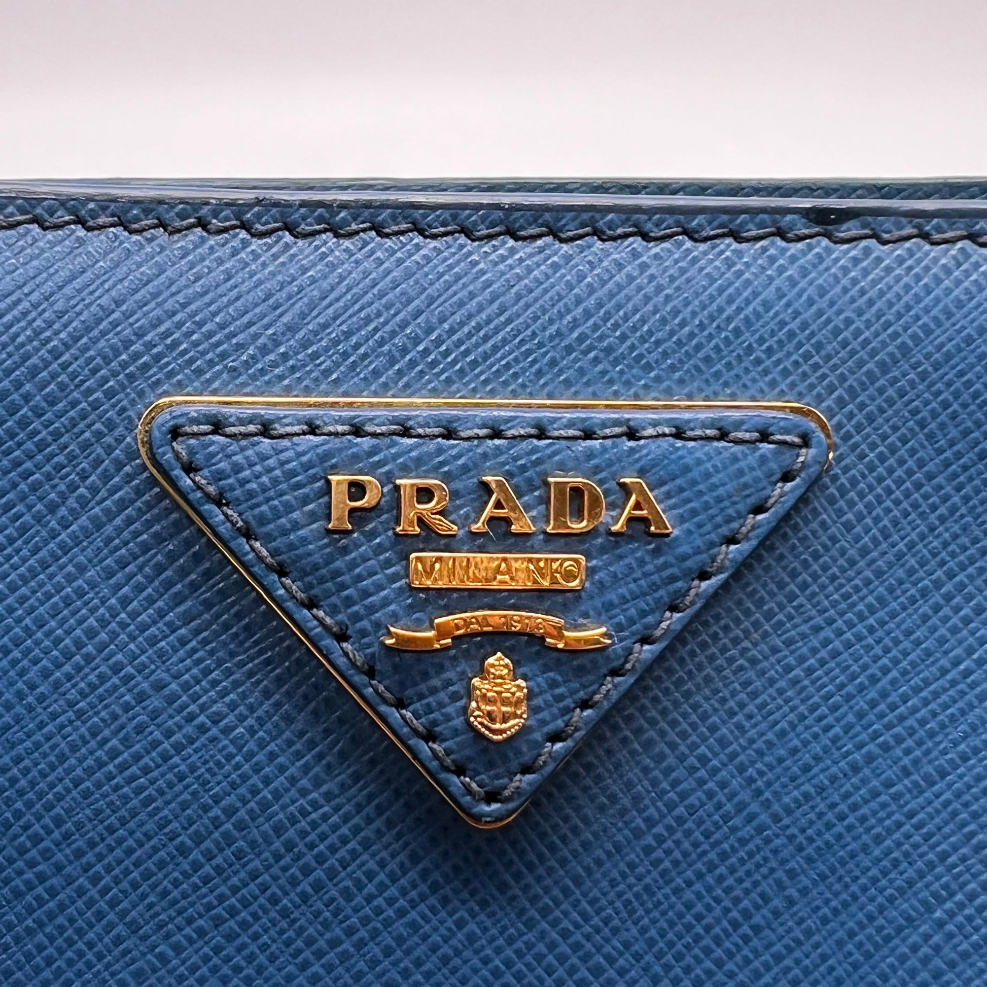 Prada Blue Saffiano Lux Leather Large Double Zip Tote B23762