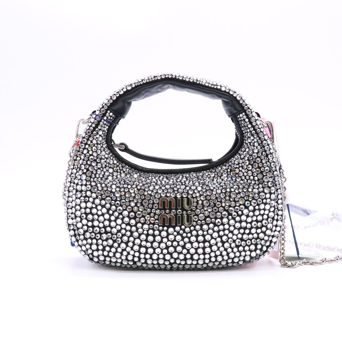 Miu Miu Wander Satin and Silk Mini Hobo Bag with Synthetic Crystals Twins LDJ6158