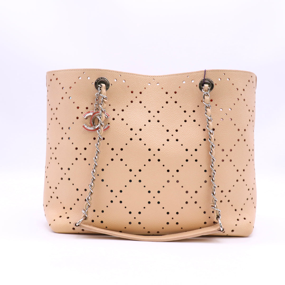 Chanel Perforated CC Shopping Tote in Beige Caviar Leather Twins LDJ6138