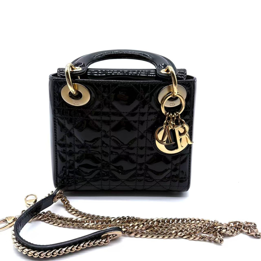 Lady Dior Chain Bag Cannage Quilt Patent Mini