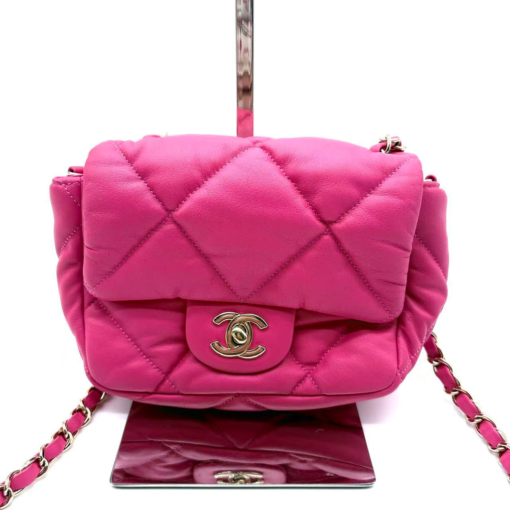 Calfskin Quilted Mini Square Bubbly Flap Pink