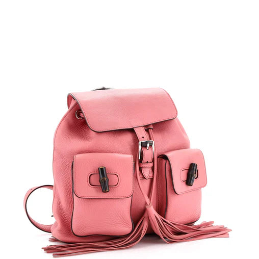 Cellarius Calfskin Medium Bamboo Backpack Glossy Pink - twins