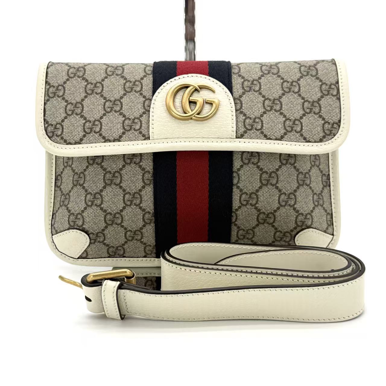Brown/White GG Canvas Web Ophidia Belt Bag