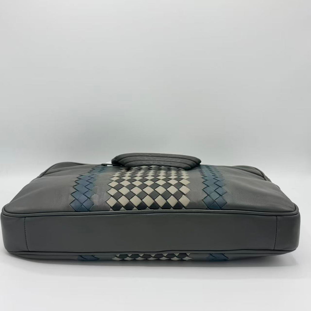 Briefcase Calfskin Grey Blue