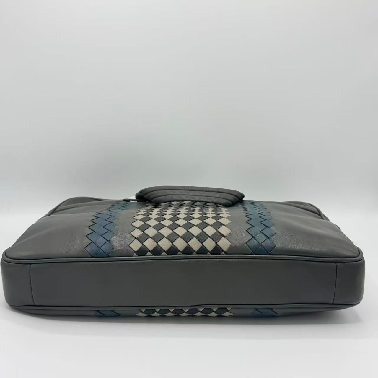 Briefcase Calfskin Grey Blue