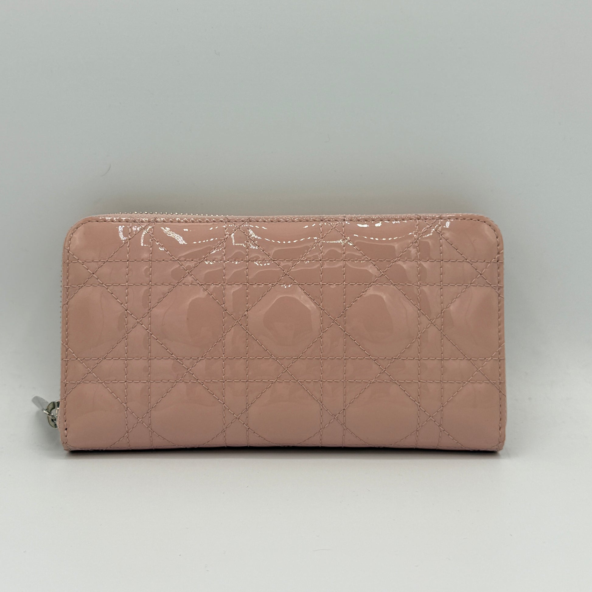 Patent Cannage Lady Dior Continental Zip Wallet Pink