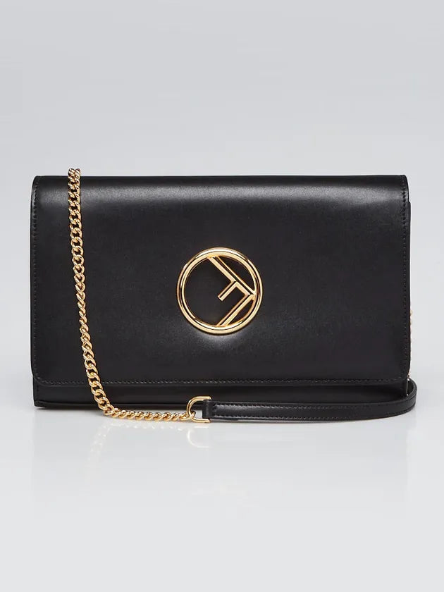 Black Leather Wallet On Chain Clutch Bag twins