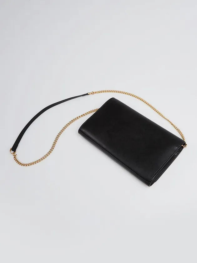 Black Leather Wallet On Chain Clutch Bag twins