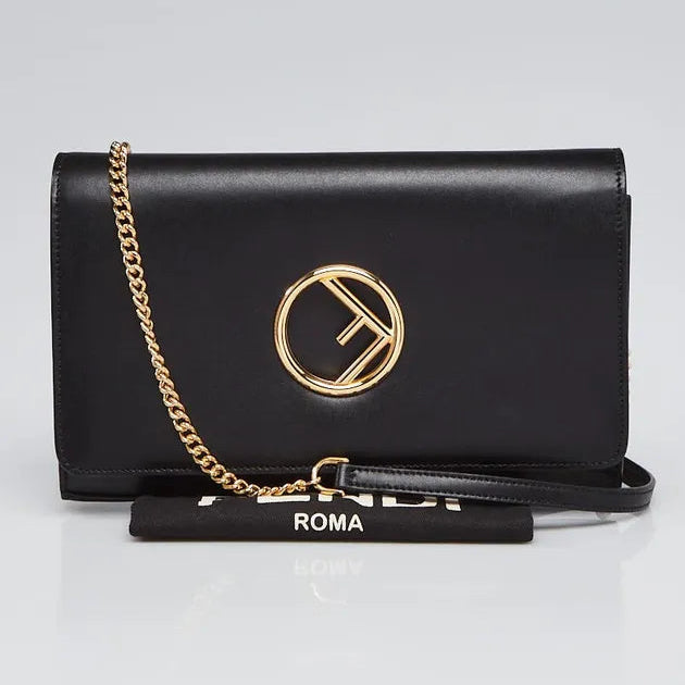 Black Leather Wallet On Chain Clutch Bag twins