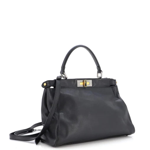 Vitello Seta Shiny Nappa Medium Peekaboo Iconic Satchel Black twins